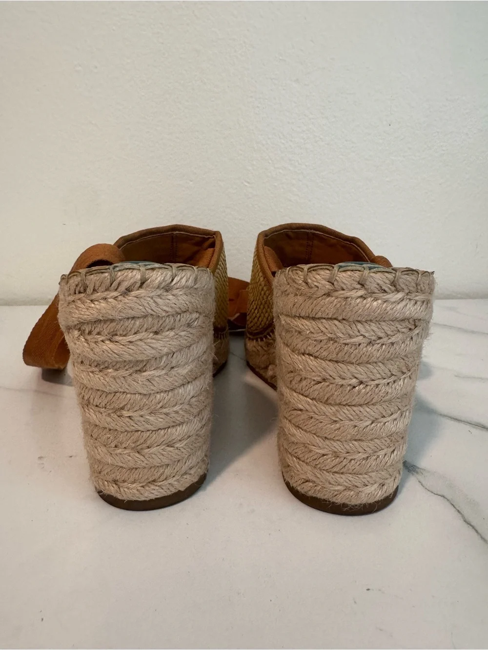 Woven Straw Lace-Up Wedge Sandals with Green Accent Women’s 8.5